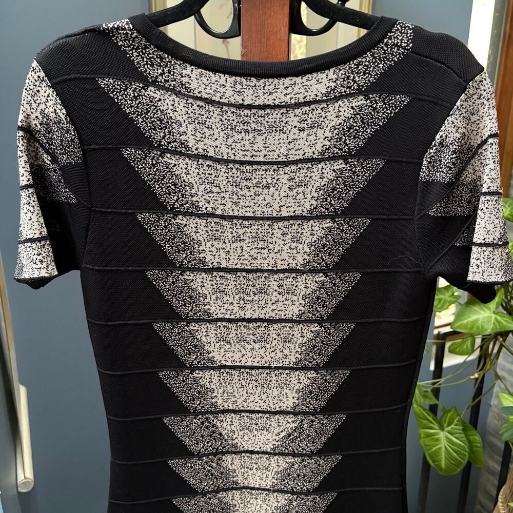 y2K French Connection Jacquard Textured Bodycon Sheath Dress Black/Birch size 10 - Picture 6 of 8